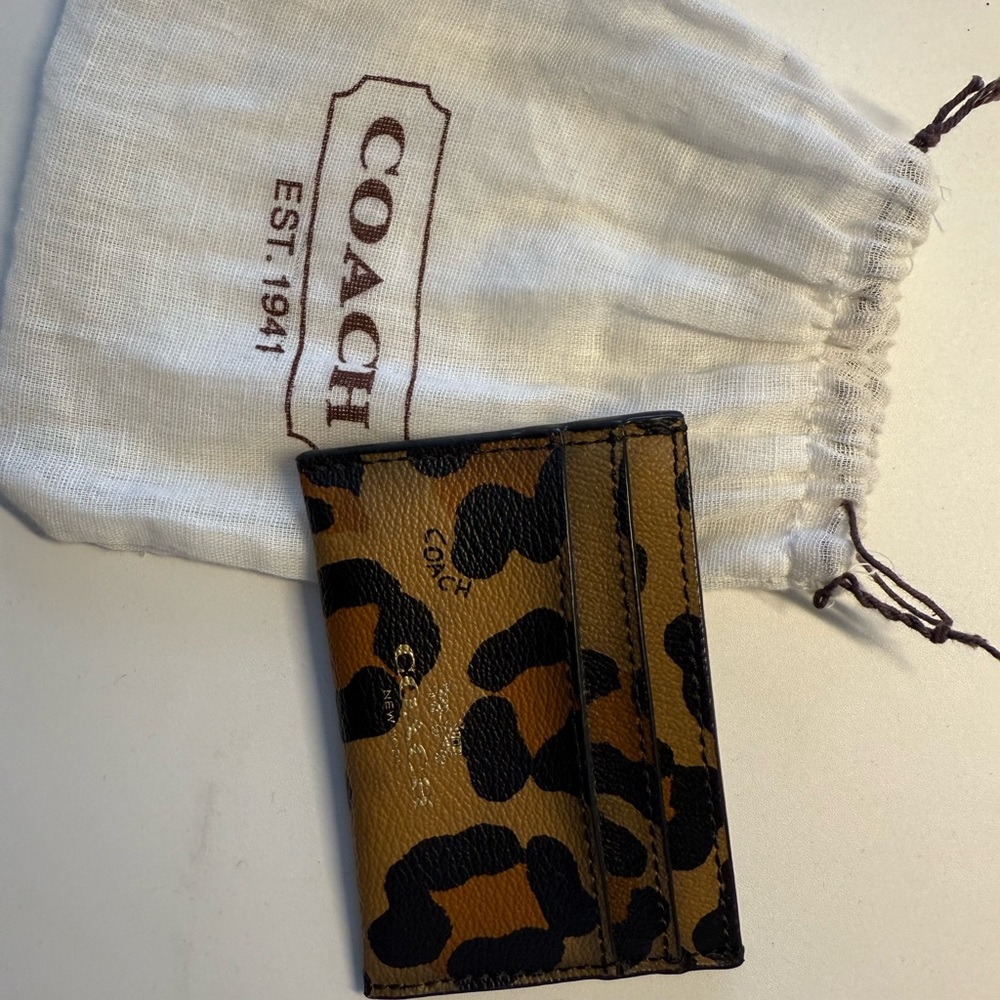 Coach Brown and Black Leopard Key Card Holder